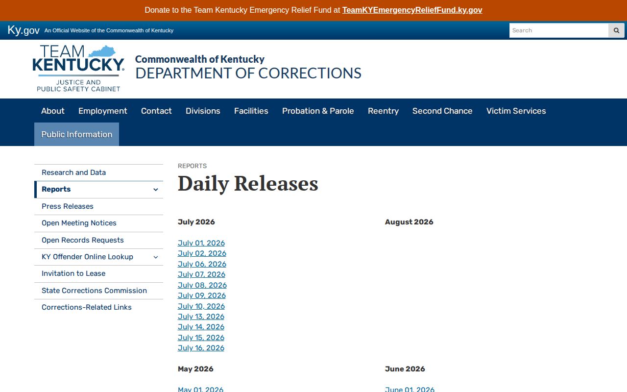 KDOC Daily Releases archive for Lawrence County release research